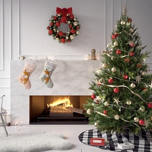 Cá nhân hoá Polyester dệt kim giáng sinh Santa vớ tùy chỉnh màu hồng bầu trời màu xanh với bông tuyết thêu FAWN mô hình - Product Image 6