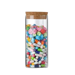 Custom High Borosilicate Glass Container Storage Colorful Paper Inside Glass Jars With Cork Lids