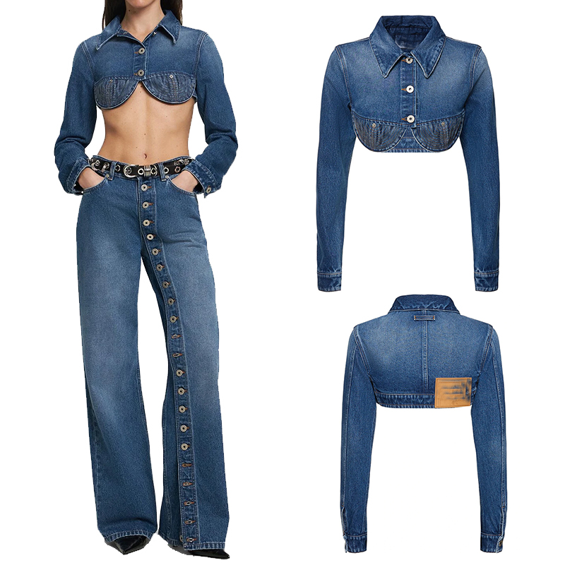 Women's Oversized Denim Jacket - Long Sleeve Zipper Jean Jacket With Pockets