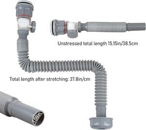 Tubo de Desagüe Universal para Lavabo de Baño, Diseño Moderno, Color Gris Oscuro, con Desagüe Extensible de Acero Inoxidable, Fácil Instalación - Product Image 2