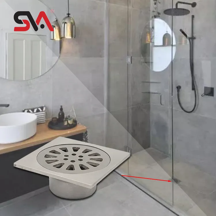 Zhaoqing Wholesale SVA-055 100*100mm Large Displacement Anti-odor Shower Bathroom Kitchen Square Stainless Steel 304 Floor Drain