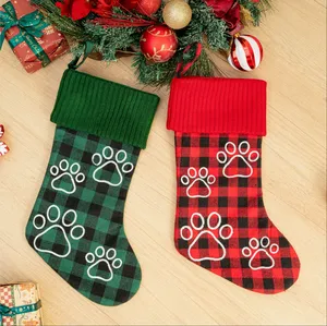 Chaussettes décoratives à carreaux personnalisées, grande chaussette de Noël tricotée pour animaux de compagnie, sac cadeau pour chiens et chats, friandises de Noël - Product Image 2
