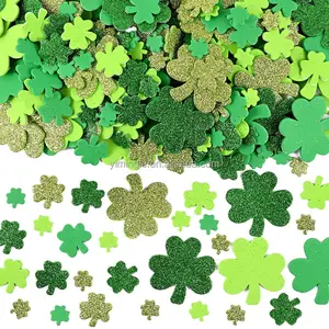 500pcs St.Patrick's Day Shamrock Eva Foam Stickers Glitter Self-Adhesive Four Leaf Clover DIY Crafts Party Home Wall Decor Gifts