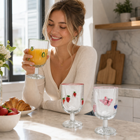 Gobelet en verre populaire personnalisé, peint à la main, avec motif 3D mignon de papillon, nœud et fruits, pour café glacé, jus, vin, café, fête, maison