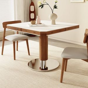 Table à manger ronde victorienne moderne pour petits appartements, plateau en pierre frittée, bois massif, table à manger 4 places - Product Image 3