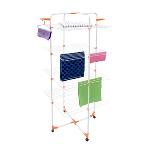 Lavanderia portatile 4 fila vestiti cremagliera soffitto vestiti di essiccazione hanger stand con ruote - Product Image 1