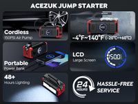 5000a Multifonction Voiture Batterie Booster Auto 12V Jump Starter avec compresseur d'air pompe à air et souffleur16800 Portable
