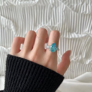 Dylam Luxury High Carbon Diamond Pink Blue Topaz Promise taglio a pera fidanzamento matrimonio anelli colorati in argento Sterling 925 con zirconi - Product Image 5