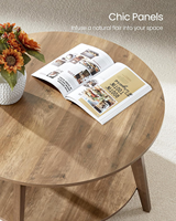 Table basse ronde à 2 niveaux avec rangement, pieds effilés, transitions courbes, montage facile, pour salon