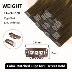 Extensioni per capelli invisibili con clip in PU rigido, 7 pezzi, in capelli umani Remy europei, nere, marroni, dorate, per saloni e vendita all'ingrosso - Product Image 2