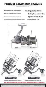 Caccia pesca re ELEHUA metallo filatura mulinello ad alta velocità 5.2:1 rapporto di trasmissione 7 + 1 cuscinetti a lungo raggio colata a destra H2-12000 - Product Image 3