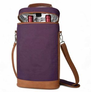 Bolsa Enfriadora de Vino Aislada Personalizada para 2 Botellas, con Vasos, para Viajes a la Playa, con Diseño Elegante de Bolso - Product Image 1