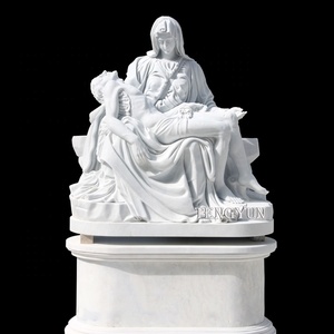 Statue de la Pietà grandeur nature en marbre blanc, représentant la Vierge Marie et Jésus, pour la décoration d'église - Product Image 2