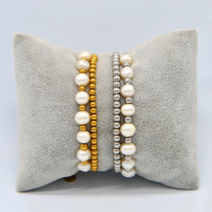 Bracelet géométrique superposé en acier inoxydable vintage avec perles, bicolore or/argent, cadeau tendance pour homme et femme en couple - Product Image 4