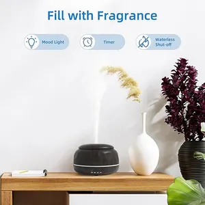 Faux Wood Grain Design. 7 Colors Light. Remote Control. USB Power Cord. 300ml Capacity Compact Rechargeable Aroma Oil Diffuser.