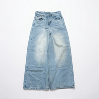 YAXI OEM Custom Premium Light Wash Baggy Wide Leg Jeans Logo Embroidered Denim Pants for Men