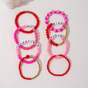 Ensemble de bracelets en acrylique pour la Saint-Valentin, 8 pièces, perles en forme de cœur, lettres, cadeau pour femme, printemps 2024 - Product Image 3