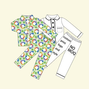 Completo due pezzi per bambini Qingli OEM personalizzato senza dazi, camicia a maniche lunghe e pantaloni con stampa piante verdi, in bambù, per il Giorno di San Patrizio - Product Image 2