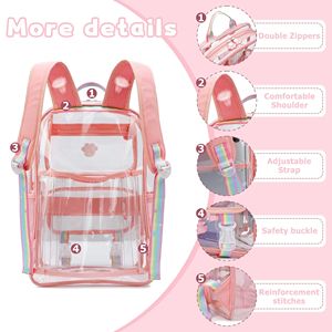 Sac à dos transparent en PVC robuste personnalisé, sac à dos d'école, sac à dos transparent, sac à dos pour adolescents, étudiants - Product Image 5