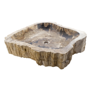 Lavabo de salle de bain en bois fossile naturel brun vieux de plusieurs milliards d'années - Product Image 1