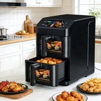 Friteuse à air moderne 2x5L à double panier avec écran tactile, contrôle numérique, application Wi-Fi intégrée pour recettes, et affichage visible du processus de cuisson