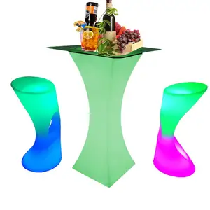 파티 바 용 LED 라이트 접이식 금속 프레임 이동식 테이블 상단 칵테일 테이블