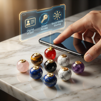 Perles rondes en pierres précieuses naturelles à grand trou personnalisées, RFID NFC, en argent S925/plaqué or pour bijoux haut de gamme