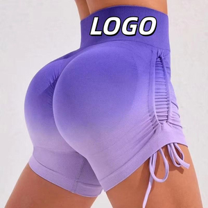 Shorts de yoga sans couture personnalisables avec votre LOGO, cordon de serrage latéral réglable, effet <span class=keywords><strong>dégradé</strong></span>, contrôle du ventre, pour pantalons de yoga à blocs de couleur - Product Image 1