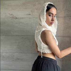 パーカーセーターベストセクシーノースリーブホローアウトクロップトップストリートニット - Product Image 4