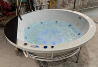 Piscine ronde intérieure pour 4 personnes, grande baignoire spa en acrylique pour patio, panneau intelligent, chauffage à température constante, massage à bulles, surf