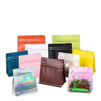 Sachet de café holographique irisé avec fenêtre transparente, fermeture éclair, pochette verticale refermable, emballage personnalisé pour grains de café destiné aux torréfacteurs