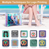 Sac de plage en PVC imperméable avec logo personnalisé, grande capacité, sac de shopping transparent pour femmes, pour les voyages et les courses d'été