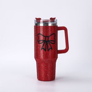 Stock Pearl Diamond 40Oz Butterfly Diamond-Inlaid Ice Bucket Travel Car Vacuum <b>Thermos</b> Tumbler Cup Mug With Handle Straw - Product Image 6
