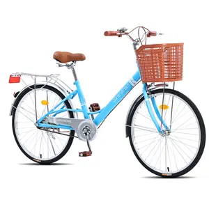 旧型号24英寸舒适成人城市自行车，带后篮和座椅紧凑型女士自行车便宜的自行车