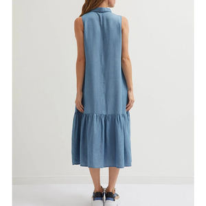 <span class=keywords><strong>2022</strong></span> <span class=keywords><strong>verano</strong></span> sin mangas mujeres <span class=keywords><strong>vestidos</strong></span> casuales pantalones <span class=keywords><strong>vaqueros</strong></span> largos vestido Midi cuello extendido botón frontal aunque volante dobladillo vestido de mezclilla - Product Image 5