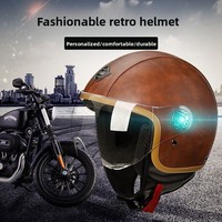 Casque de moto électrique classique rétro universel quatre saisons en cuir pour hommes et femmes, idéal pour le commerce international