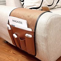 Organisateur de repose-bras de canapé en cuir antidérapant avec support pour télécommande, sac de rangement pliable écologique pour salon