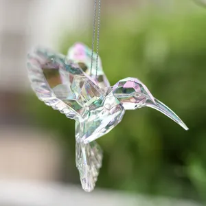 Noxinda Shiny Iridescent Hummingbird Hanging Ornaments Clear Acrylic Crystal Art Hummingbird Figurines Pendants Decorations