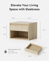 Table de chevet murale en bois sans poignée avec tiroir de rangement et étagère ouverte, MOQ 300