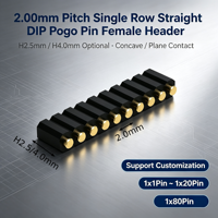 Connecteur à ressort Denentech 2.00mm à une seule rangée, femelle, à contacts plats concaves, pour montage en surface (SMT), H2.5mm H4.0mm