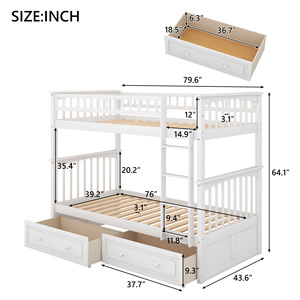 Lit superposé en bois blanc avec tiroirs de rangement et échelle pour chambre d'enfant - Product Image 4