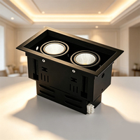 Downlight LED à double tête, grille double, luminaire encastré carré noir, style neutre