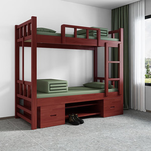 <b>Solid</b> <b>Wood</b> Bunk Bed With <b>Desk</b> And Storage Cabinet For Dormitory Bedroom - Product Image 2