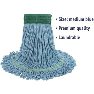 Cabezales de Mopa Húmeda Medianos Azules de 5 Pulgadas Boardwalk BWK502BLEA, Diseño de Banda de Algodón/Fibra Sintética Super Loop - Product Image 4