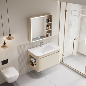 Mueble de Baño de Aluminio con Espejo LED, Montado en la Pared, con Almacenamiento Clasificado y Deslizamiento Suave, para Proyectos Hoteleros - Product Image 2