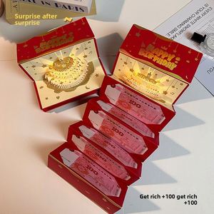 3D Cake Birthday Red Music Light Greeting Card Creative Children's New Year 100 Yuan Lucky Money Rectangular <b>Envelope</b> - Product Image 2