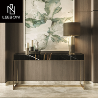 Table console en marbre noir avec pieds en acier inoxydable doré, design moderne de luxe, fabrication sur mesure, vente chaude