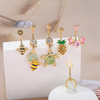 Piercing de nombril en acier inoxydable avec breloques papillon, cœur, abeille, tortue, ananas, perle – Bijou de corps pour femme