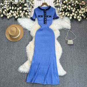 Bán Buôn Phụ Nữ Của Mùa Hè Vòng Cổ Kim Loại Khóa Mỏng Đan Váy Đàn Hồi Chặt Chẽ Phù Hợp Hip Ôm Ngắn Tay Váy - Product Image 6