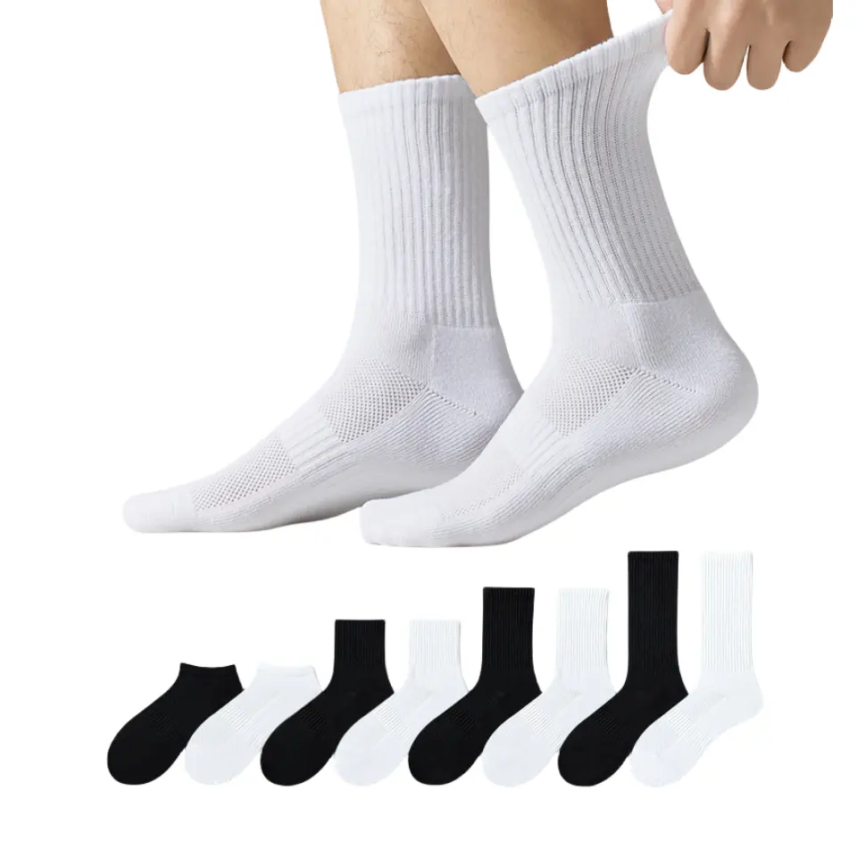 fashion Athletic Mid Length Sock Thickened towel bottom breathable plain color unisex Cotton Sport Socks